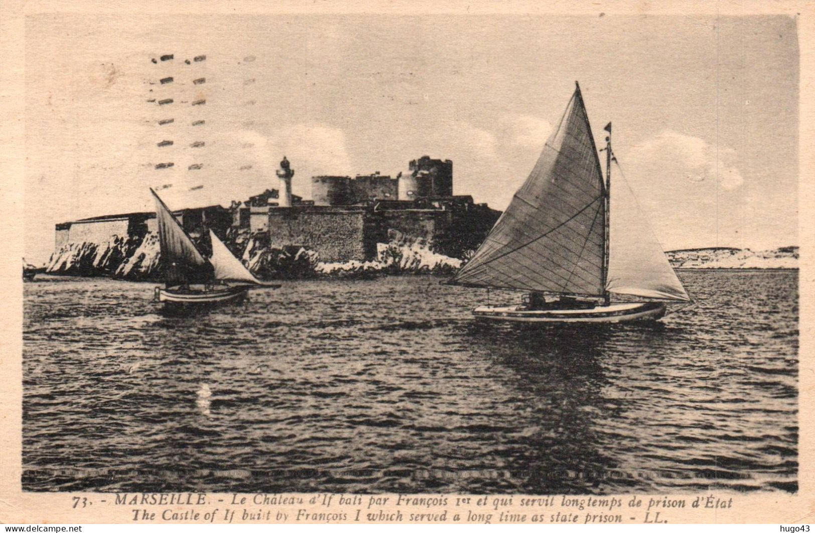 (RECTO / VERSO) MARSEILLE EN 1935 - N° 71 - LE CHATEAU D' IF BATI PAR FRANCOIS 1er - VOILIER - BEAU CACHET - CPA - Festung (Château D'If), Frioul, Inseln...