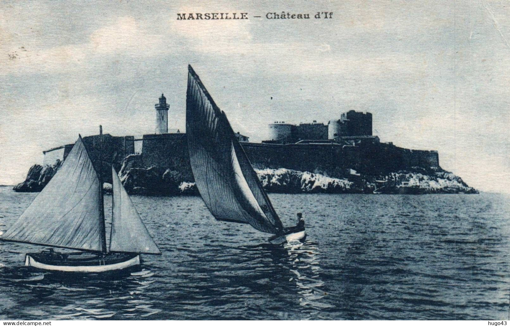 (RECTO / VERSO) MARSEILLE EN 1929 - LE CHATEAU D' IF BATI PAR FRANCOIS 1er - VOILIERS - BEAU CACHET - CPA - Kasteel Van If, Eilanden…