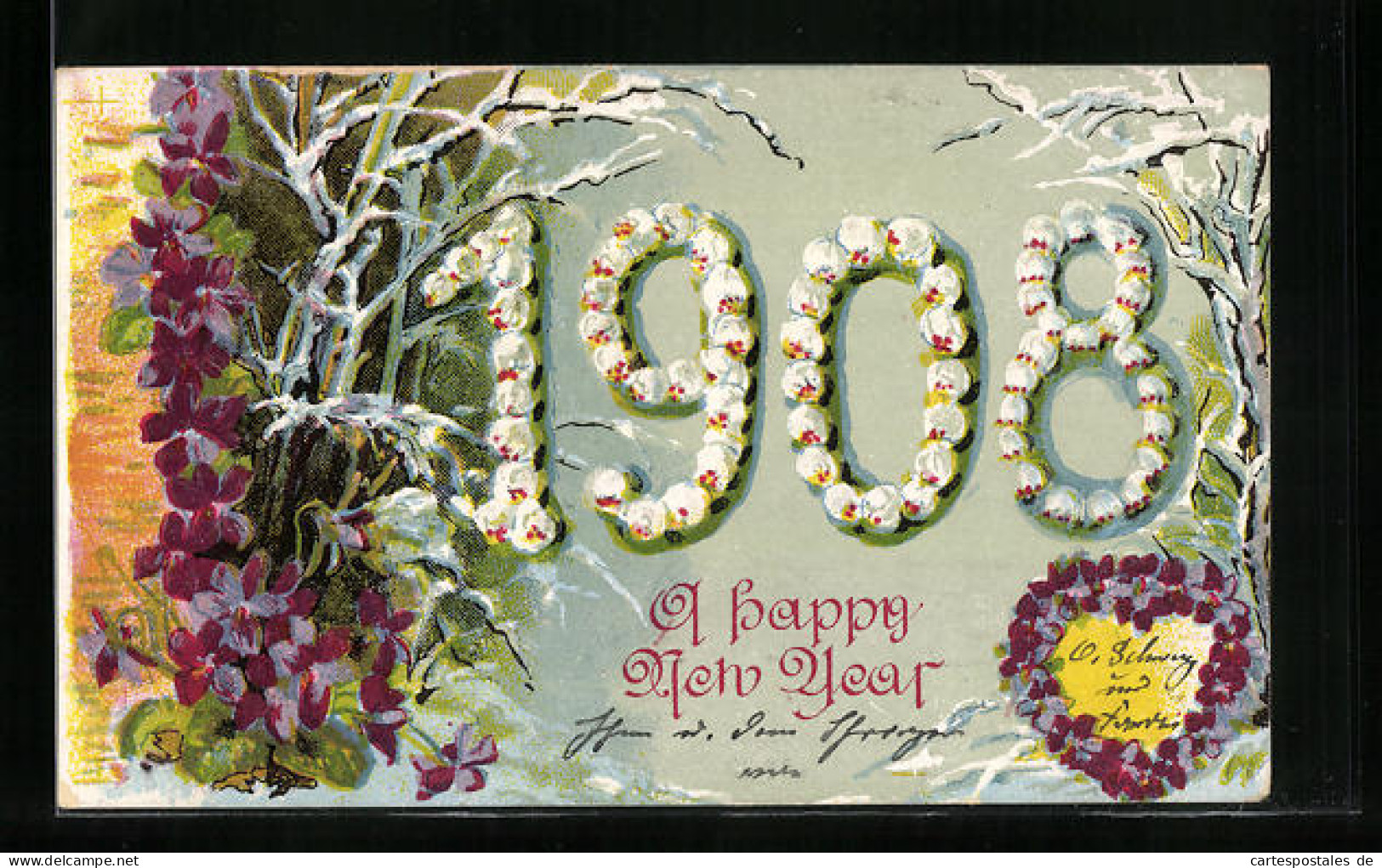 Präge-AK Happy New Year 1908  - Autres & Non Classés