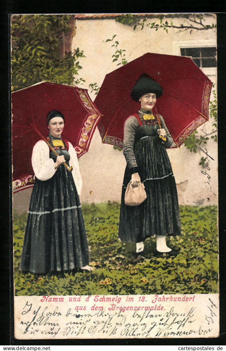 AK Frauen Mit Schirm In Bregenzerwald Tracht  - Unclassified