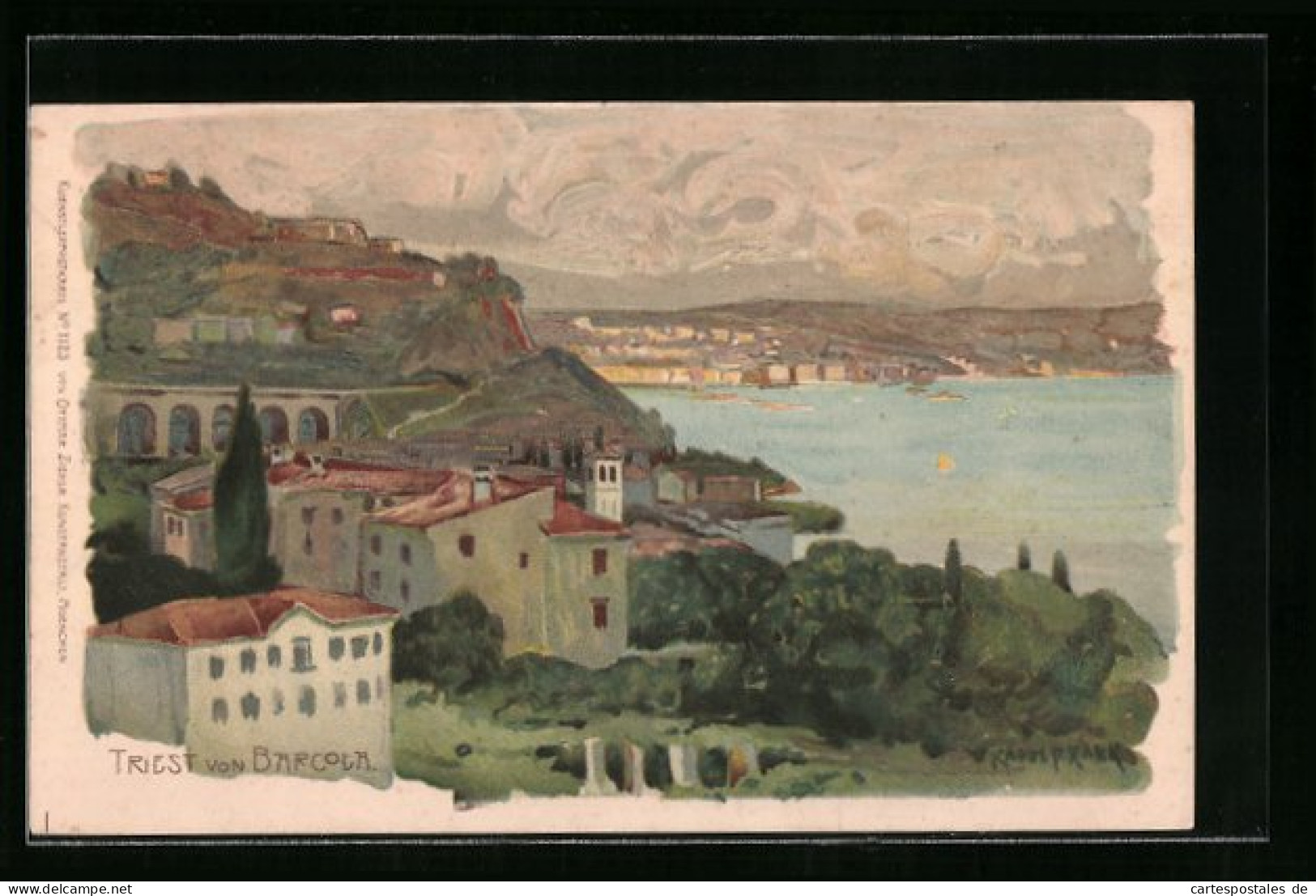 Artista-Cartolina Raoul Frank: Triest, Generalansicht Von Barcola Aus, Blick Auf Den Golf Von Triest  - Trieste