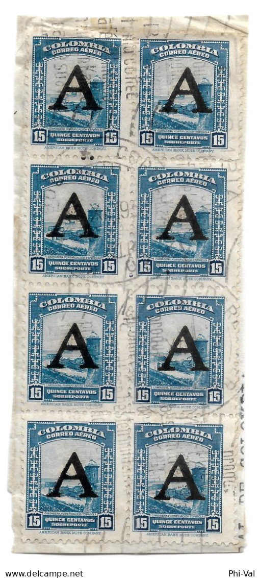 (LOT384) Colombia Postal History. SCADTA Block Of 8 Circulated Airmail Stamps. 1950 - Colombie