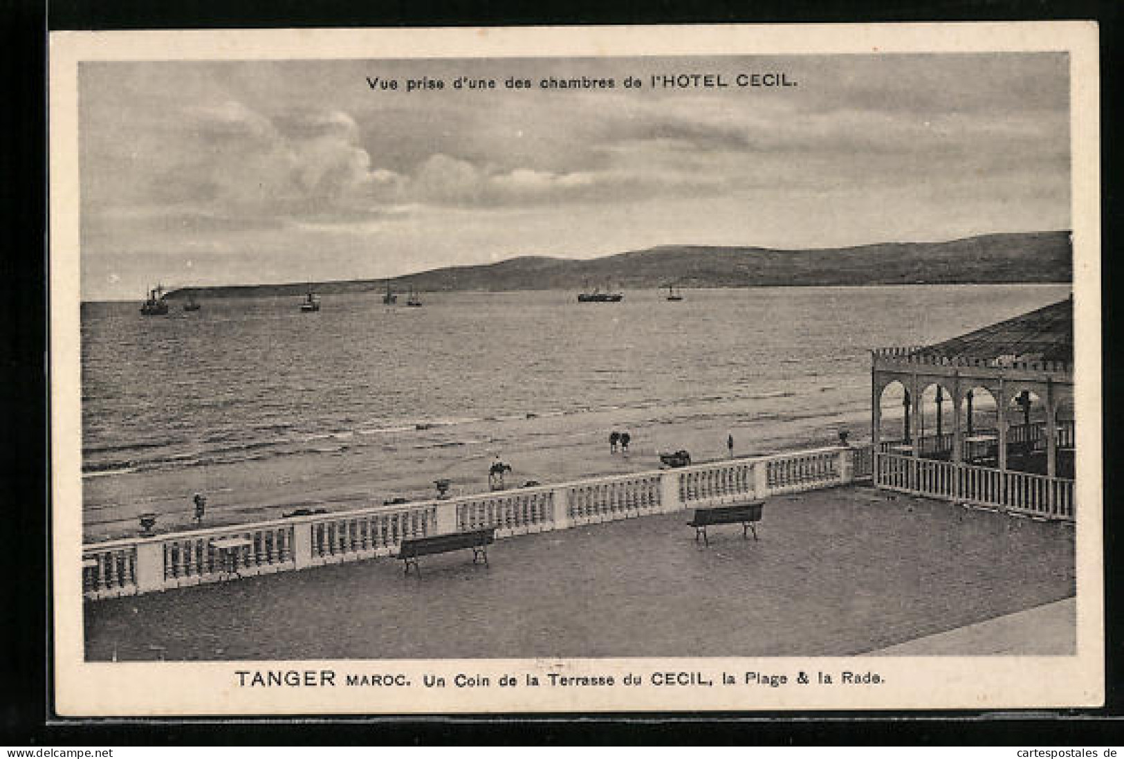 CPA Tanger, L`Hotel Cecil, Un Coin De La Terrasse Du Cecil, La Plage & La Rade  - Tanger