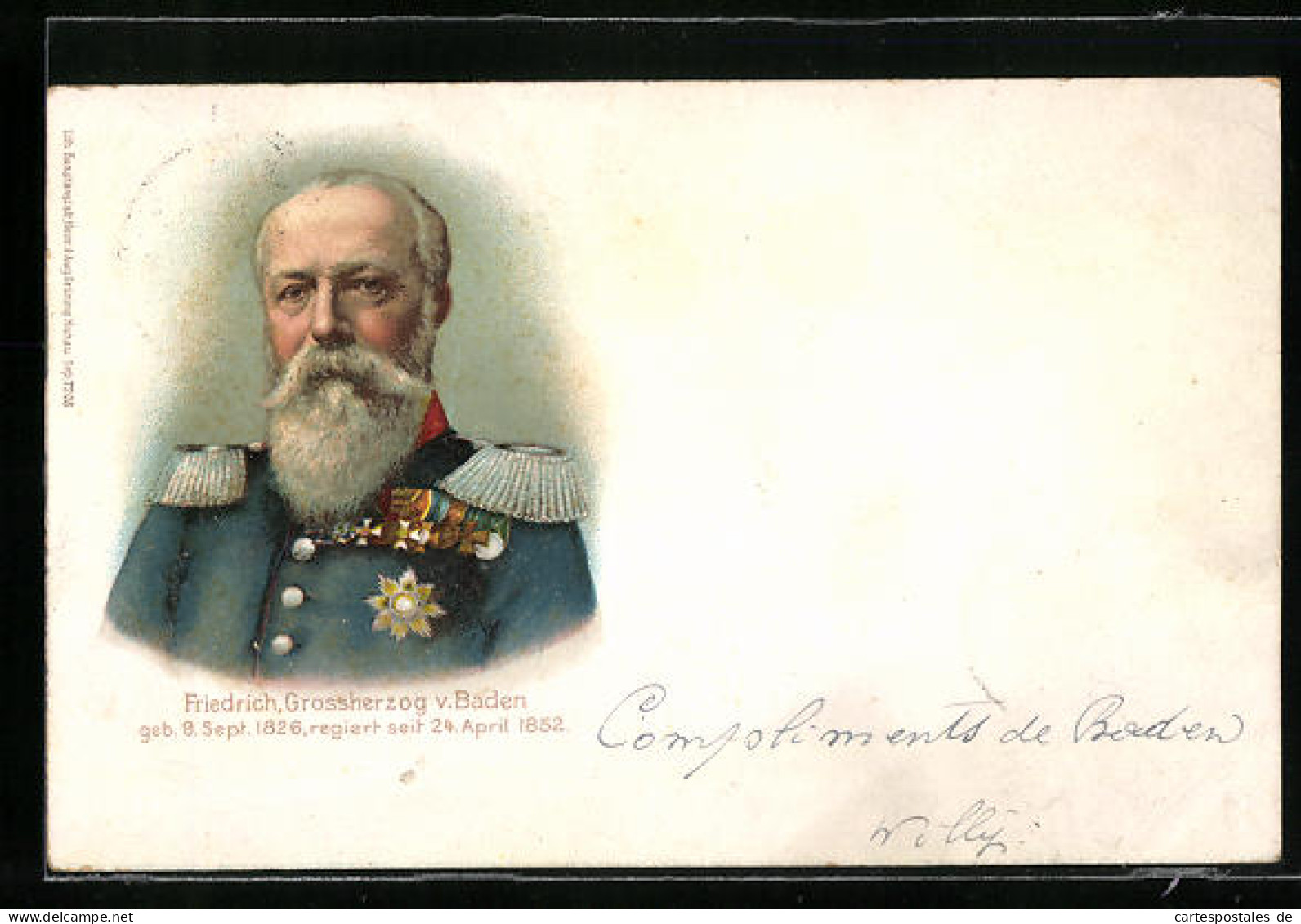 Lithographie Grossherzog Friedrich Von Baden Im Portrait  - Familles Royales