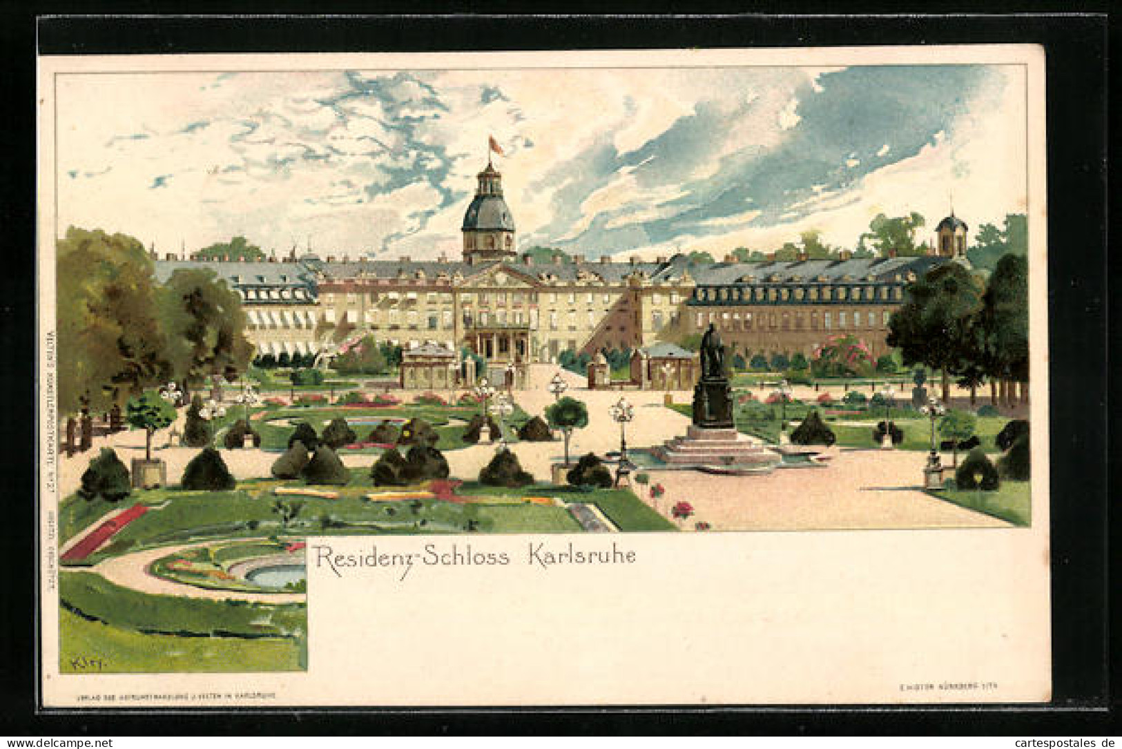 Künstler-AK Heinrich Kley: Karlsruhe, Residenz-Schloss Mit Parkanlage  - Kley
