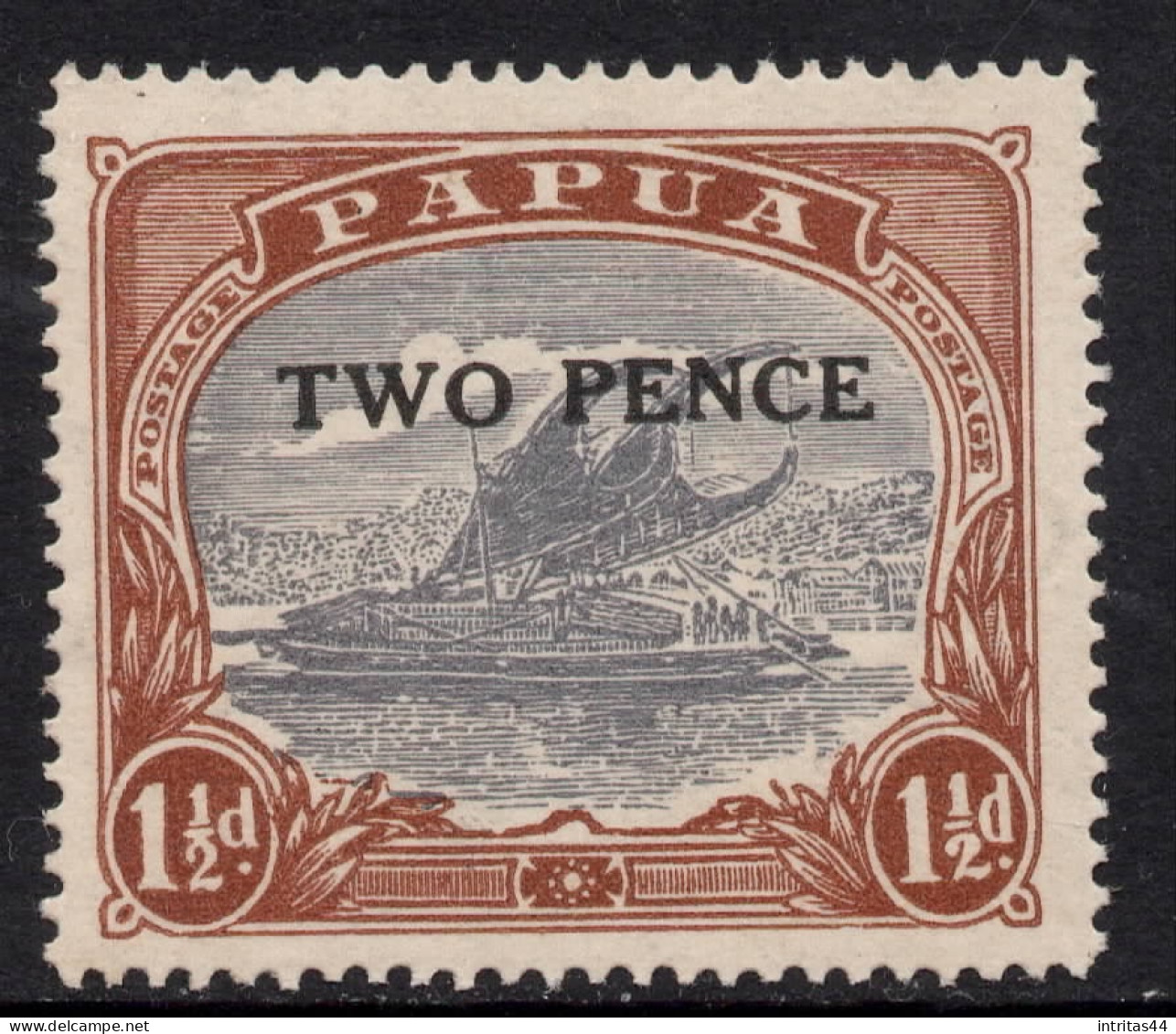 PAPUA NEW GUINEA 1931 SURCH " 2d ON 1.1/2d BRIGHT BLUE AND BRIGHT BROWN  LAKATOI  " STAMP  SG.122 MNH. - Papouasie-Nouvelle-Guinée