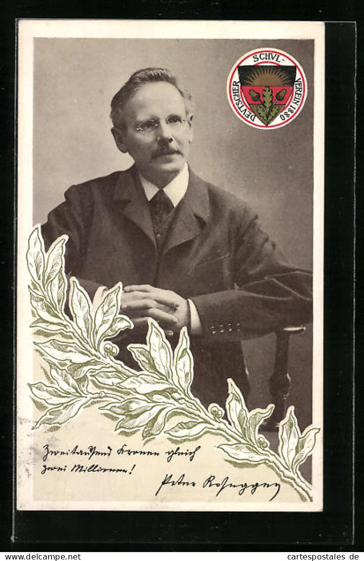 AK Deutscher Schulverein: Portrait Peter Rosegger, Logo Des Deutschen Schulvereins  - Guerre 1914-18