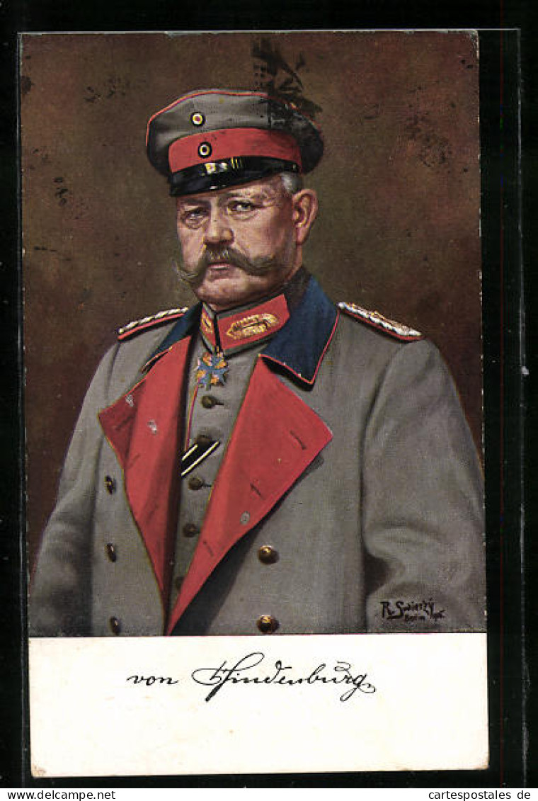 Künstler-AK Portrait Von Paul Von Hindenburg Im Feldgrau  - Historical Famous People