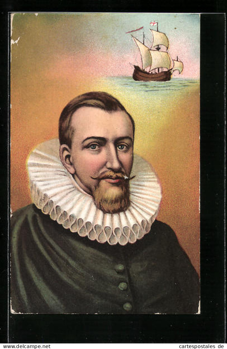 Künstler-AK Portrait Von Henry Hudson Mit Halskrause  - Personnages Historiques