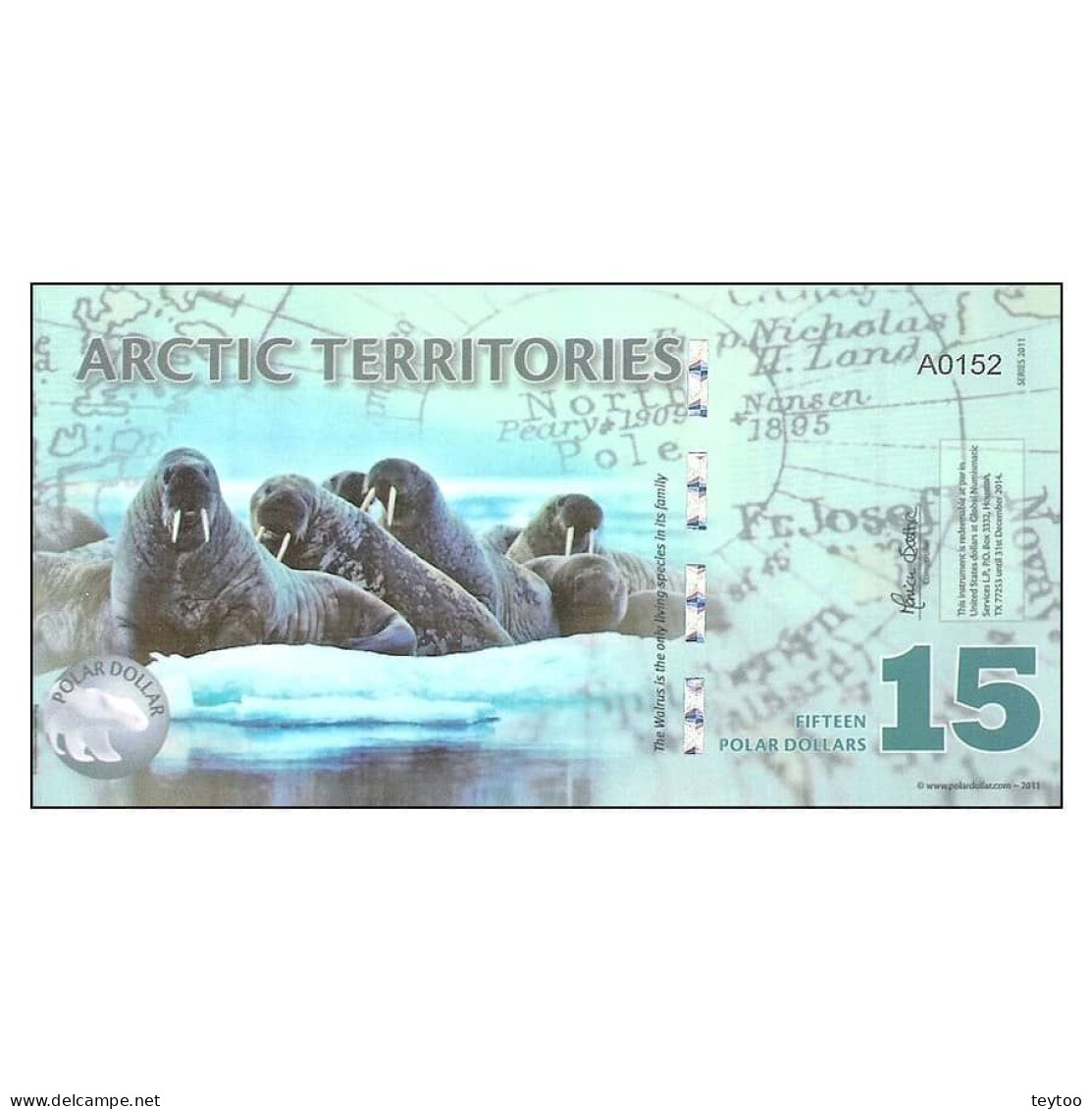 C0028# Territorios Árticos 2011 [BLL] 15 Dólares Polares (SC) - Specimen