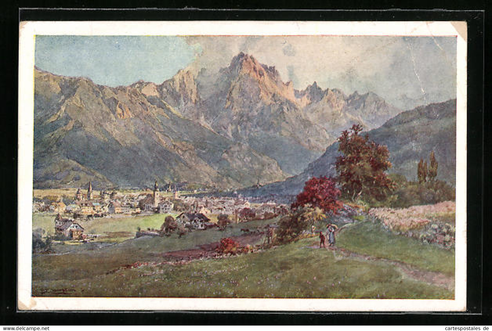 Künstler-AK Edward Theodore Compton: Lienz, Panorama Mit Spitzkofel  - Compton, E.T.