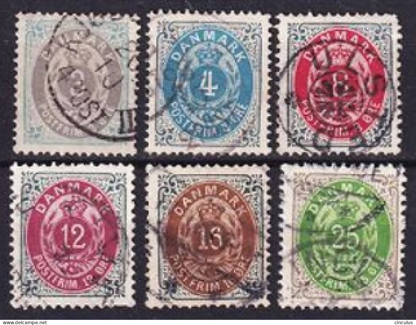 1875. Denmark. Standards. Used. Mi. Nr. 22-23, 25-27, 29 - Gebraucht