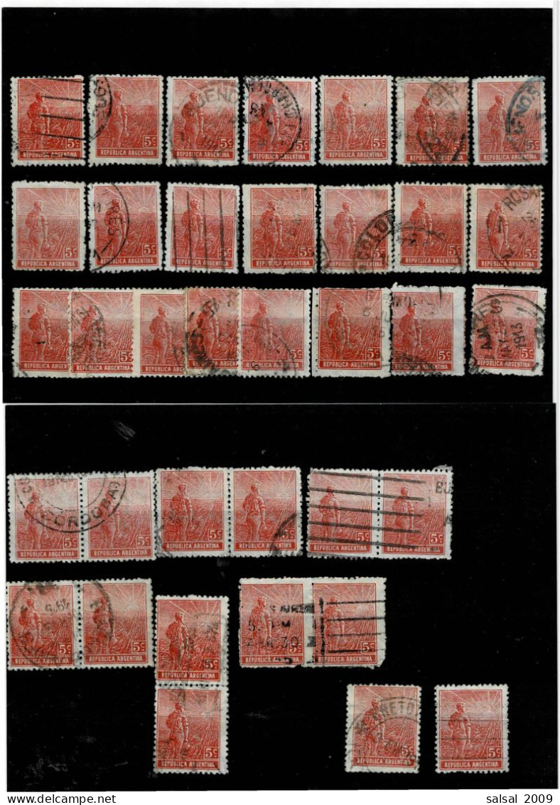 ARGENTINA ,"Serie Corrente" ,5c. Rosso ,35 Pezzi Usati ,dentellature Diverse ,di Cui 1 Senza Filigrana ,qualita Buona - Oblitérés