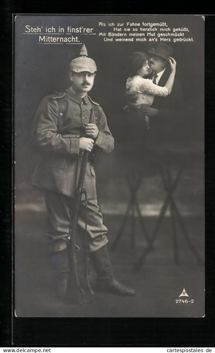 Foto-AK Photochemie Berlin Nr. 2746-2: Steh` Ich In Finst`rer Mitternacht, Soldat In Uniform, Frau In Inniger Umarmung  - Photographie