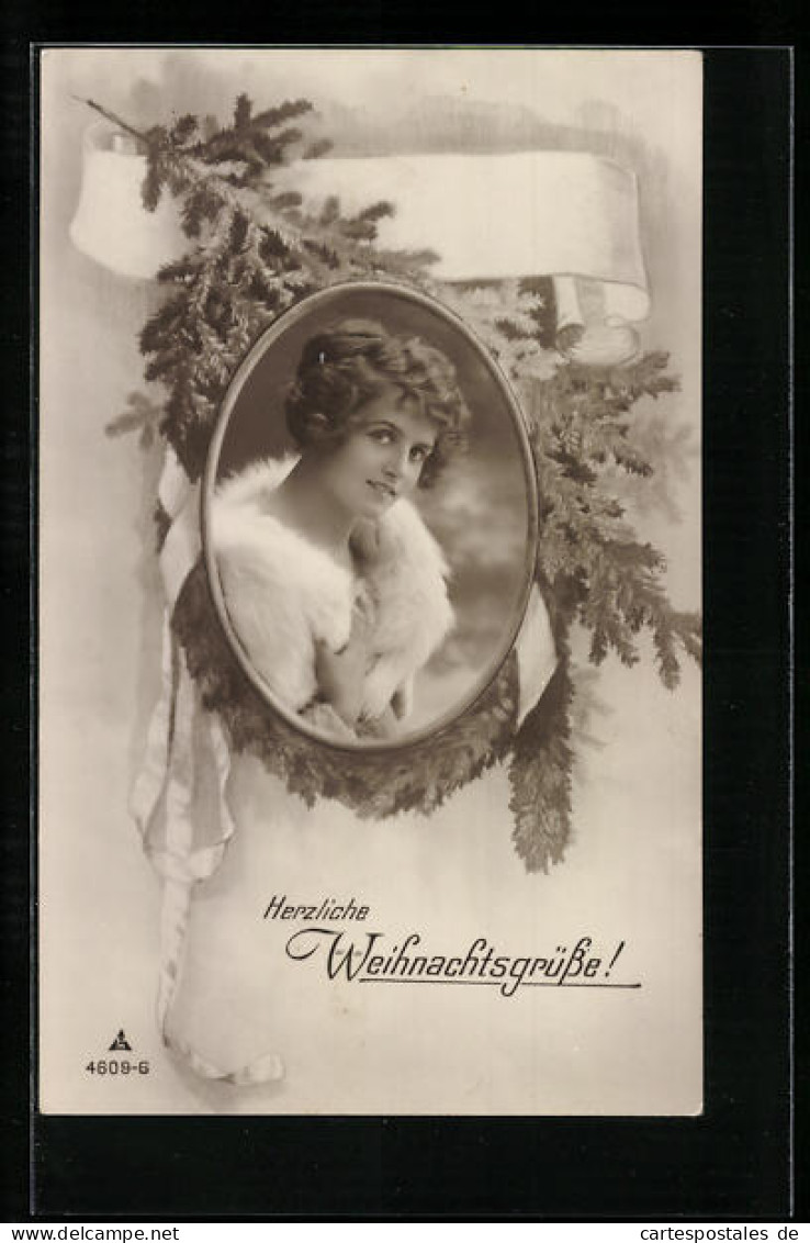 Foto-AK Photochemie Berlin Nr. 4609-6: Frau Mit Weissem Pelzkragen, Weihnachtsgrüsse  - Photographie
