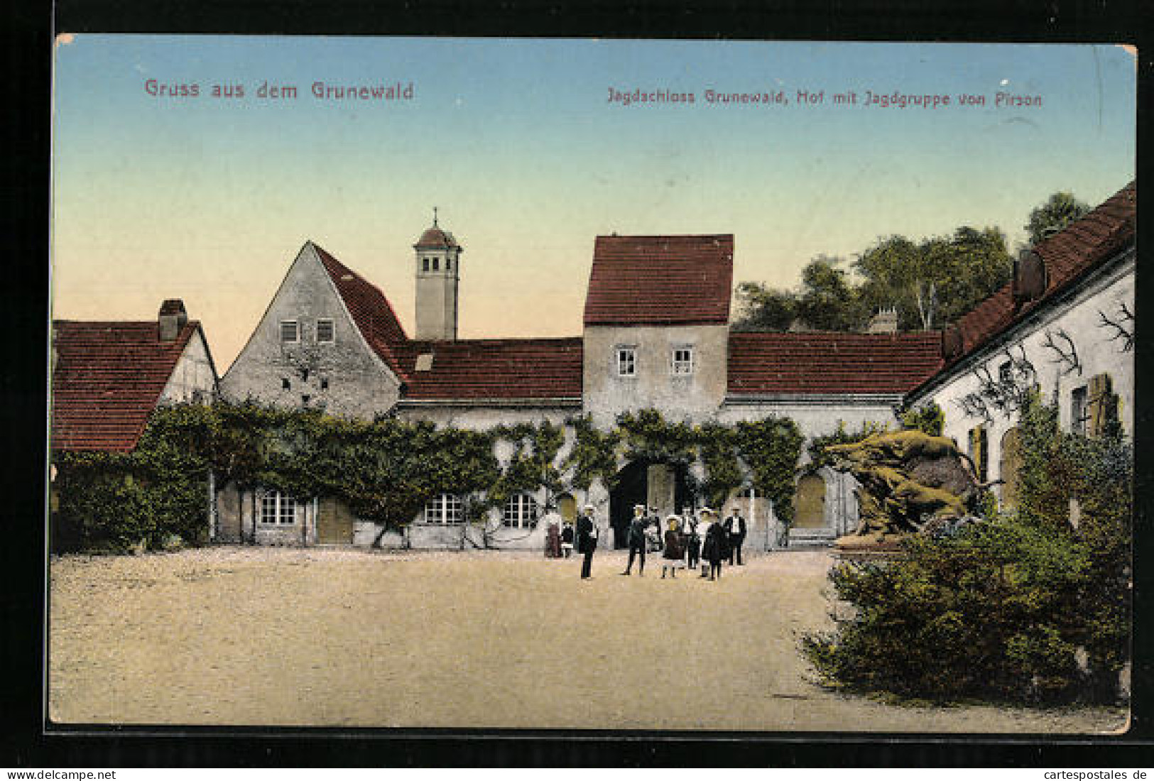 AK Berlin-Grunewald, Jagdschloss Grunewald, Hof Mit Jagdgruppe Von Pirson  - Chasse