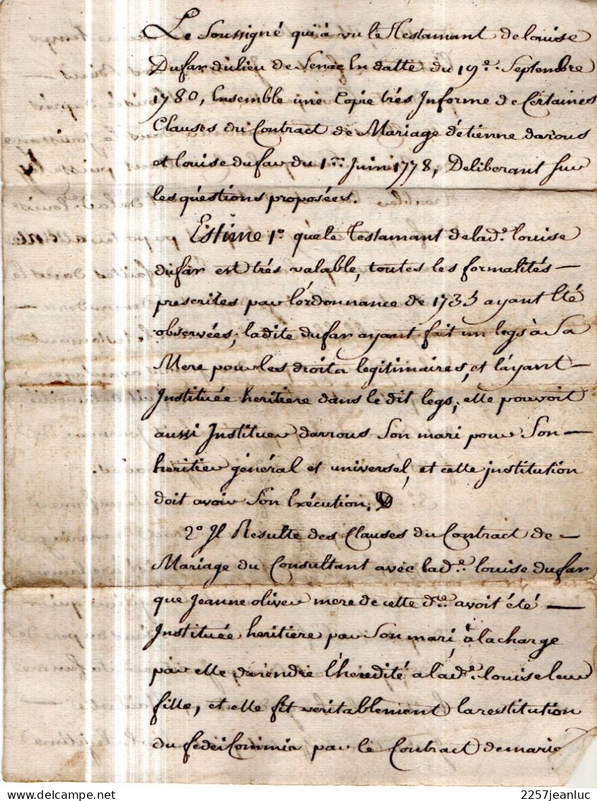 Tarbes 19 Juin 1783 Contrat  Testamentaire  De Mme Dufau De Sénac Près De Rabastens De Bigorre.. - Gesetze & Erlasse