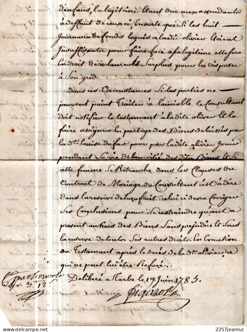 Tarbes 19 Juin 1783 Contrat  Testamentaire  De Mme Dufau De Sénac Près De Rabastens De Bigorre.. - Gesetze & Erlasse