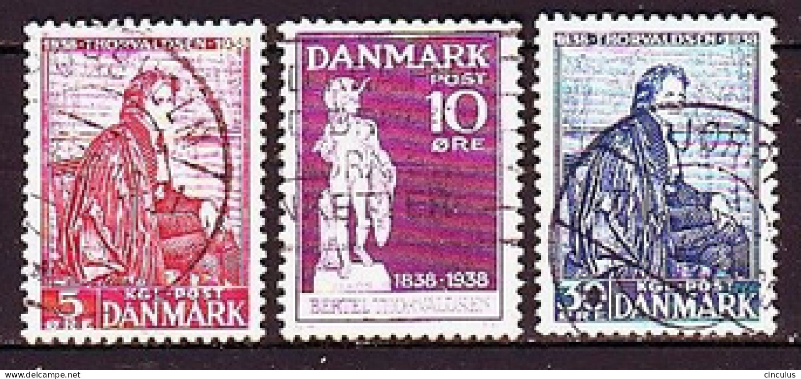 1938. Denmark. Bertel Thórvaldsen. Used. Mi. Nr. 247-49 - Oblitérés