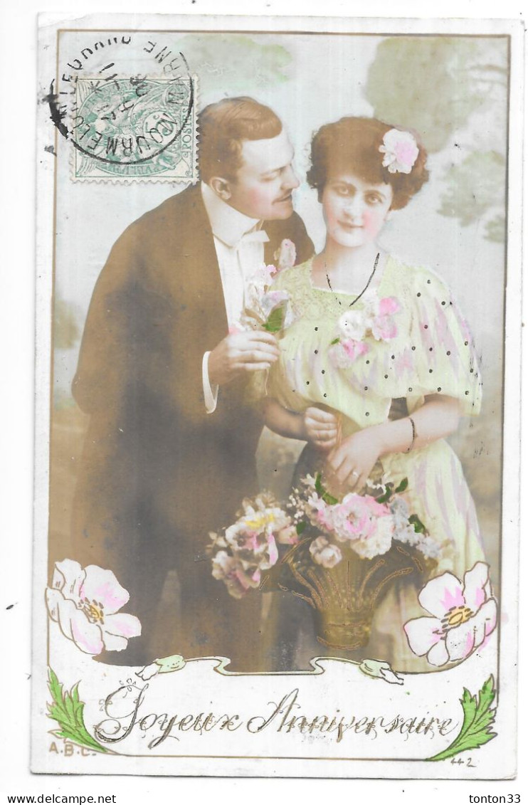 CPA COLORISEE FETES - JOYEUX ANNIVERSAIRE - Couple D'Amoureux  - TOUL 7 - - Cumpleaños