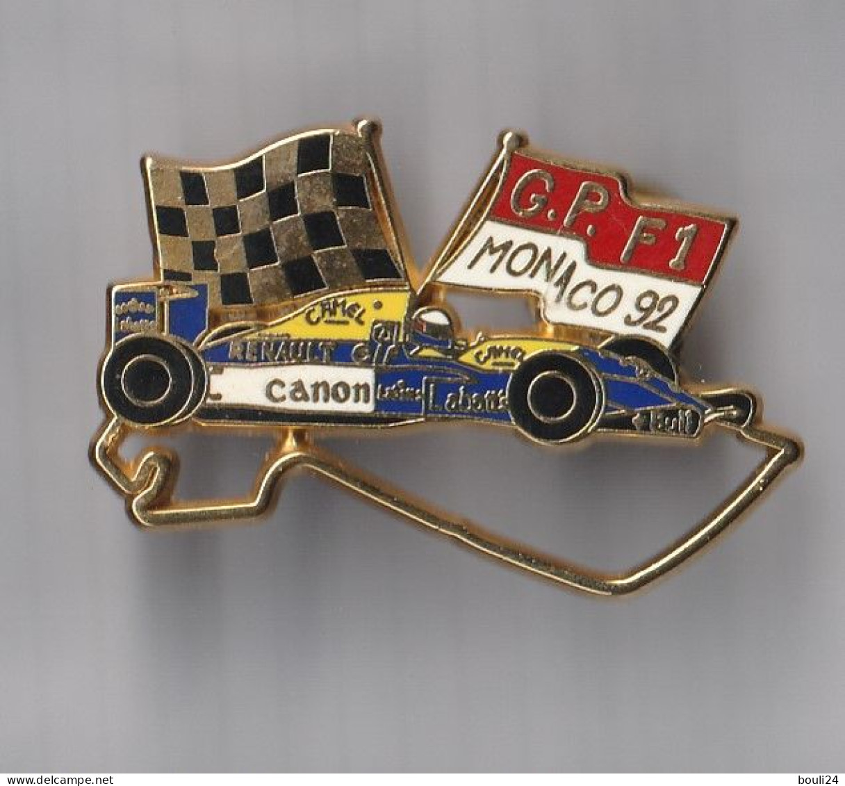 PIN'S THEME FORMULE 1  GRAND PRIX DE  MONACO  92 RENAULT BULL  Zamak LOCOMOBILE DOUBLE ATTACHE - F1