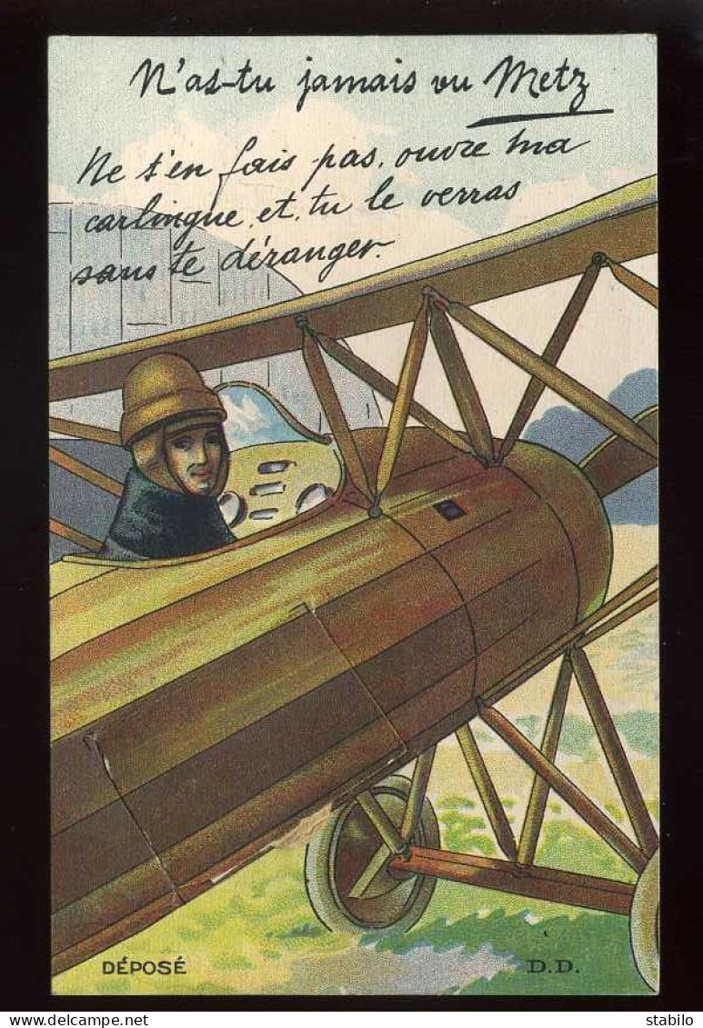 57 - METZ - CARTE A SYSTEME DEPLIANT ILLUSTREE - AVION - Metz