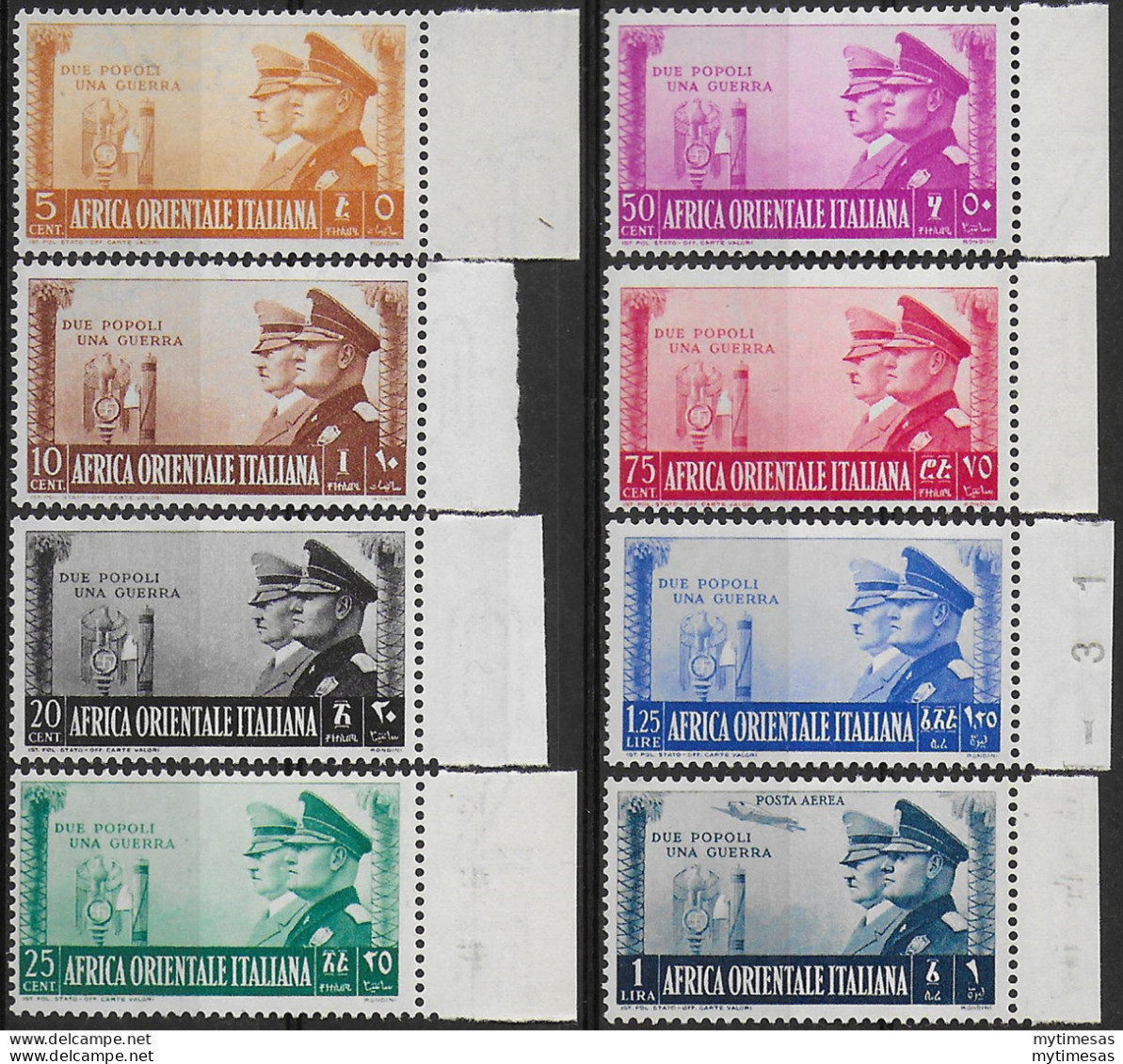 1941 Africa Orientale Italiana Asse 8v. Bf MNH Sassone N. 34/40+A - Other & Unclassified