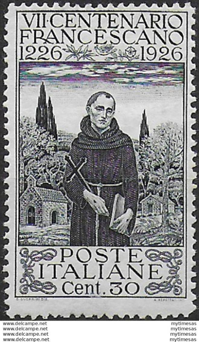 1926 Italia San Francesco 30c. Perf. 13½ MNH Sassone N. 193 - Otros & Sin Clasificación