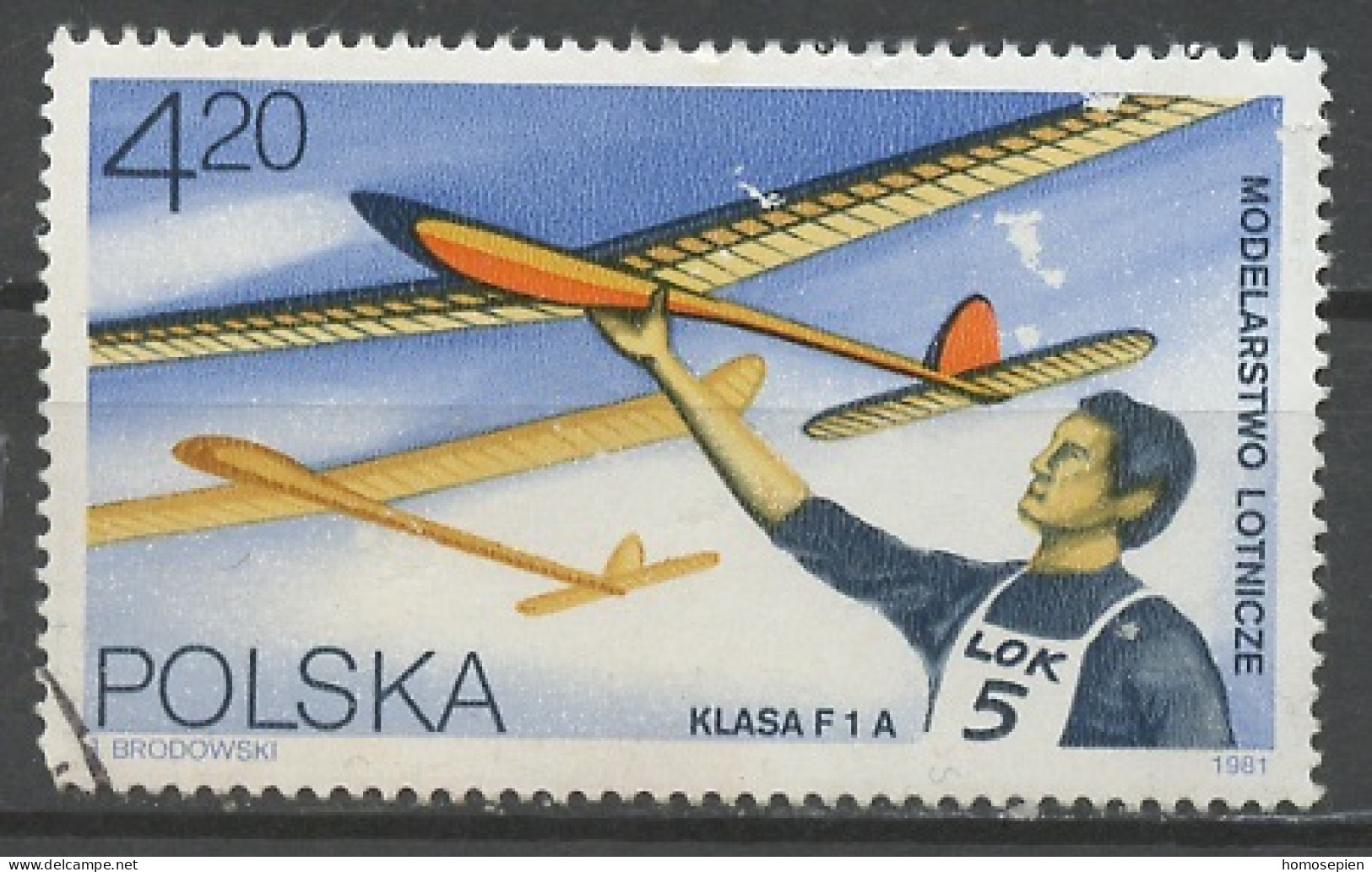 Pologne - Poland - Polen 1981 Y&T N°2576 - Michel N°2760 (o) - 4,20z Planeur F1A - Used Stamps