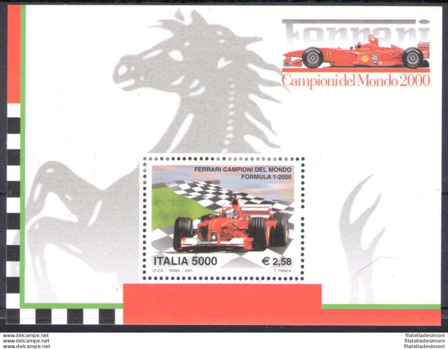 2001 Italia - Repubblica, " Ferrari Campione Del Mondo 2000 " - Foglietto N. 31 - MNH** - Blocks & Sheetlets