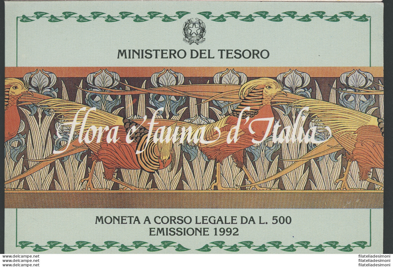 1992 Italia - Repubblica Italiana - 500 Lire Commemorative Flora E Fauna - Emissione Del 1992 - Cartoncino Ufficiale - F - 500 Lire