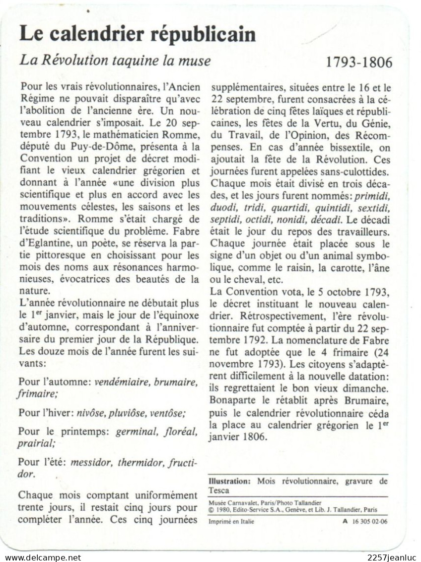 2 Fiches Illustrées   Calendrier Républicain Messidor   Et Le Système Métrique En 1795 - Geschichte