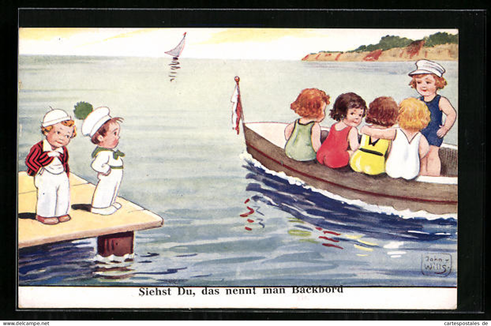 Künstler-AK John Wills: Kleine Bootsfahrerinnen Von Backbord  - Wills, John