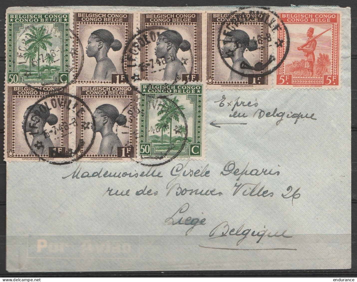 Congo Belge - L. Affr. N°234x2 + 237x5 + 243 Càd LEOPOLDVILLE /15-7-1946 Pour LIEGE - "Exprès En Belgique" - Covers & Documents