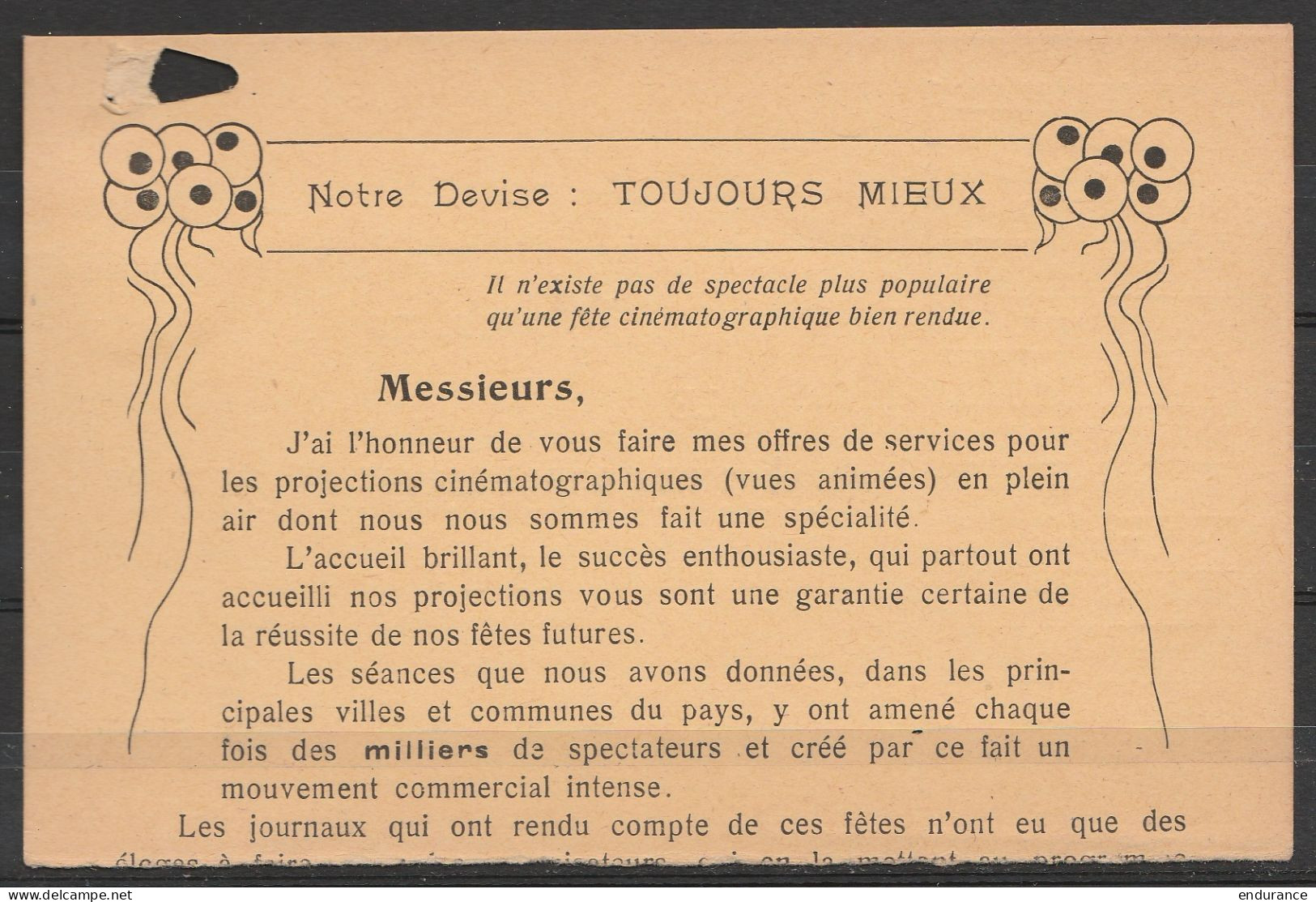 CP Pub (sans Talon Réponse) Entreprise De Spectacle Affr. PREO 3c Brun-rouge (N°192) [BRUXELLES / 1923 / BRUSSEL] Pour B - Typos 1922-31 (Houyoux)