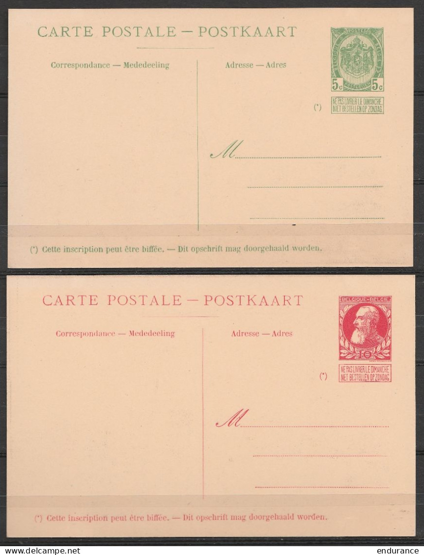 CP EP 5c (N°56) + 10c (N°74) Paquebots De L'Etat Belge - Ligne Ostende-Douvres - 2 Cartes Neuves Série 12/13 - Cartoline 1871-1909