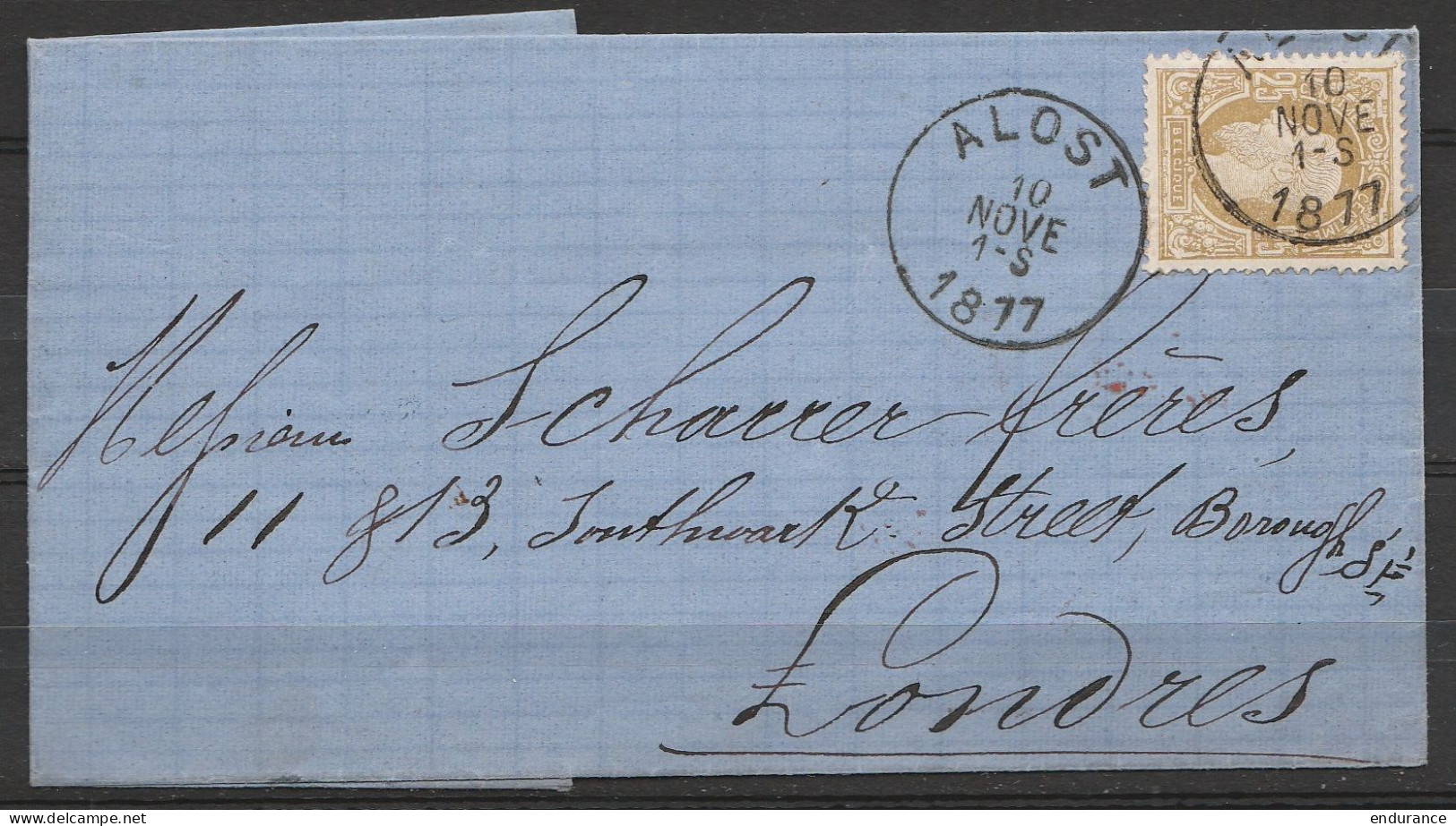 L. Affr. N°32 Càd ALOST /10 NOV 1877 Pour LONDRES (au Dos: Càd LONDON) - 1869-1883 Léopold II