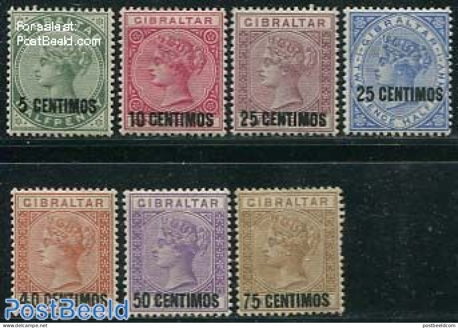 Gibraltar 1889 Centimos Overprints 7v, Unused (hinged) - Gibraltar