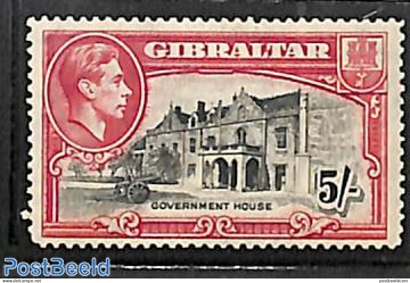 Gibraltar 1938 5Sh, Perf. 14, Stamp Out Of Set, Unused (hinged), Art - Architecture - Gibraltar