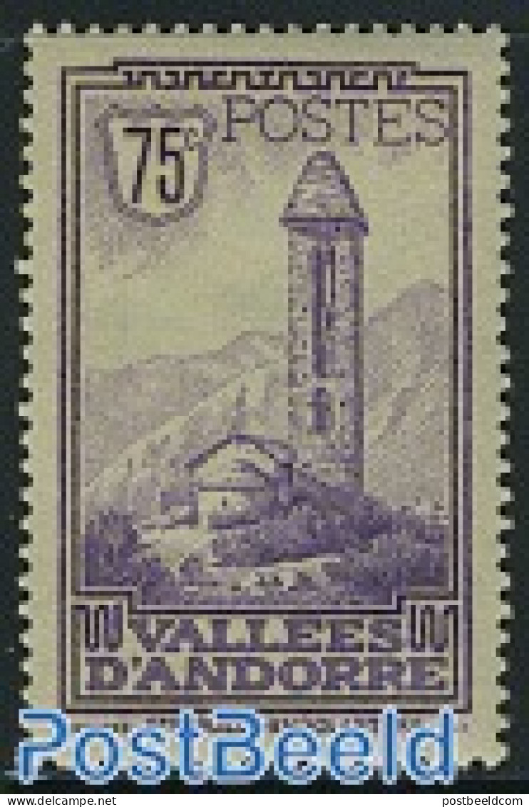 Andorra, French Post 1932 75c, Stamp Out Of Set, Unused (hinged), Religion - Churches, Temples, Mosques, Synagogues - Neufs