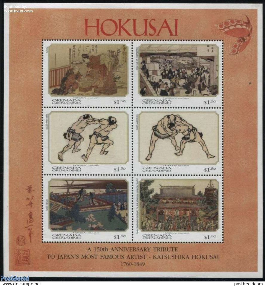 Grenada Grenadines 1999 Hokusai 6v M/s, Mint NH, Art - East Asian Art - Paintings - Grenade (1974-...)