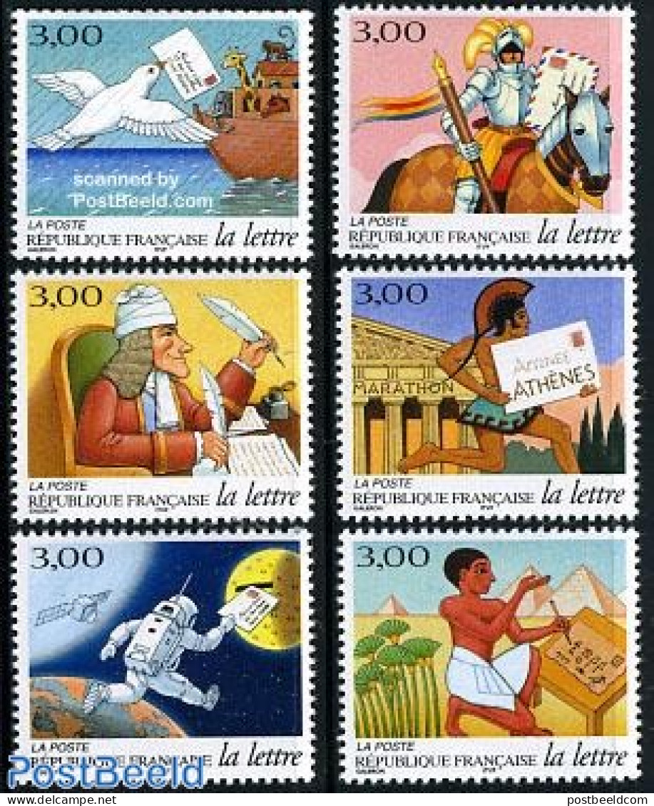 France 1998 Post In History 6v, Mint NH, History - Nature - Transport - History - Knights - Horses - Post - Ships And .. - Unused Stamps