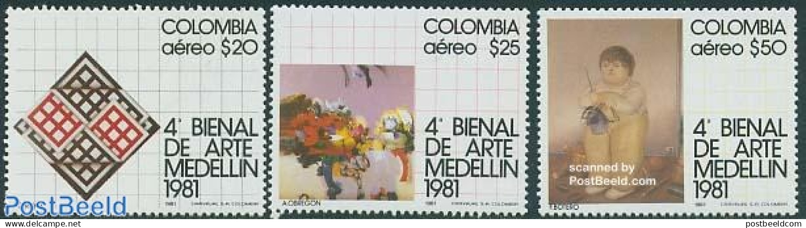 Colombia 1981 Art Biennale 3v, Mint NH, Paintings - Colombie