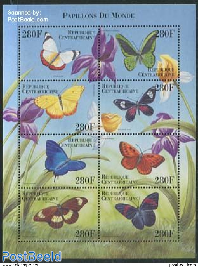 Central Africa 2000 Butterflies 8v M/s (8x280F), Mint NH, Nature - Butterflies - Flowers & Plants - Centraal-Afrikaanse Republiek