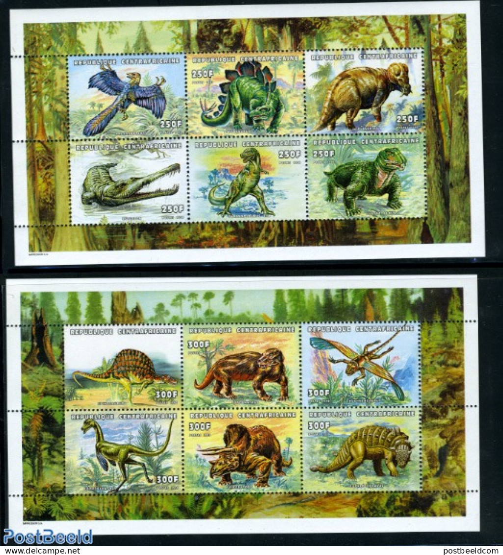 Central Africa 1999 Preh. Animals 12v (2 M/s), Mint NH, Nature - Prehistoric Animals - Prehistóricos