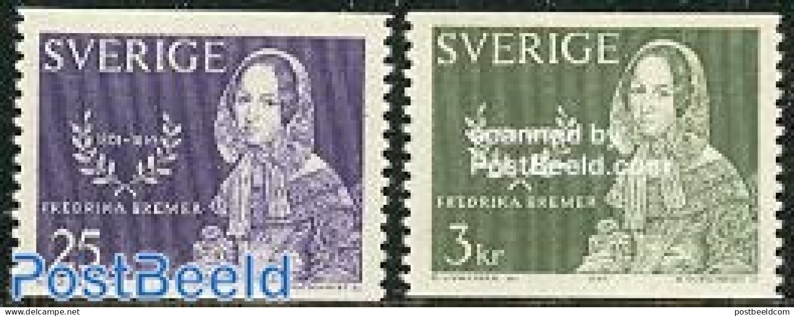 Sweden 1965 F. Bremer 2v, Mint NH, History - Women - Art - Authors - Ungebraucht