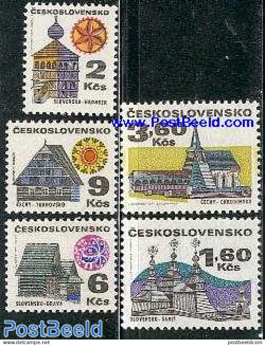 Czechoslovkia 1971 Definitives 5v Normal Paper, Mint NH, Religion - Churches, Temples, Mosques, Synagogues - Art - Arc.. - Autres & Non Classés