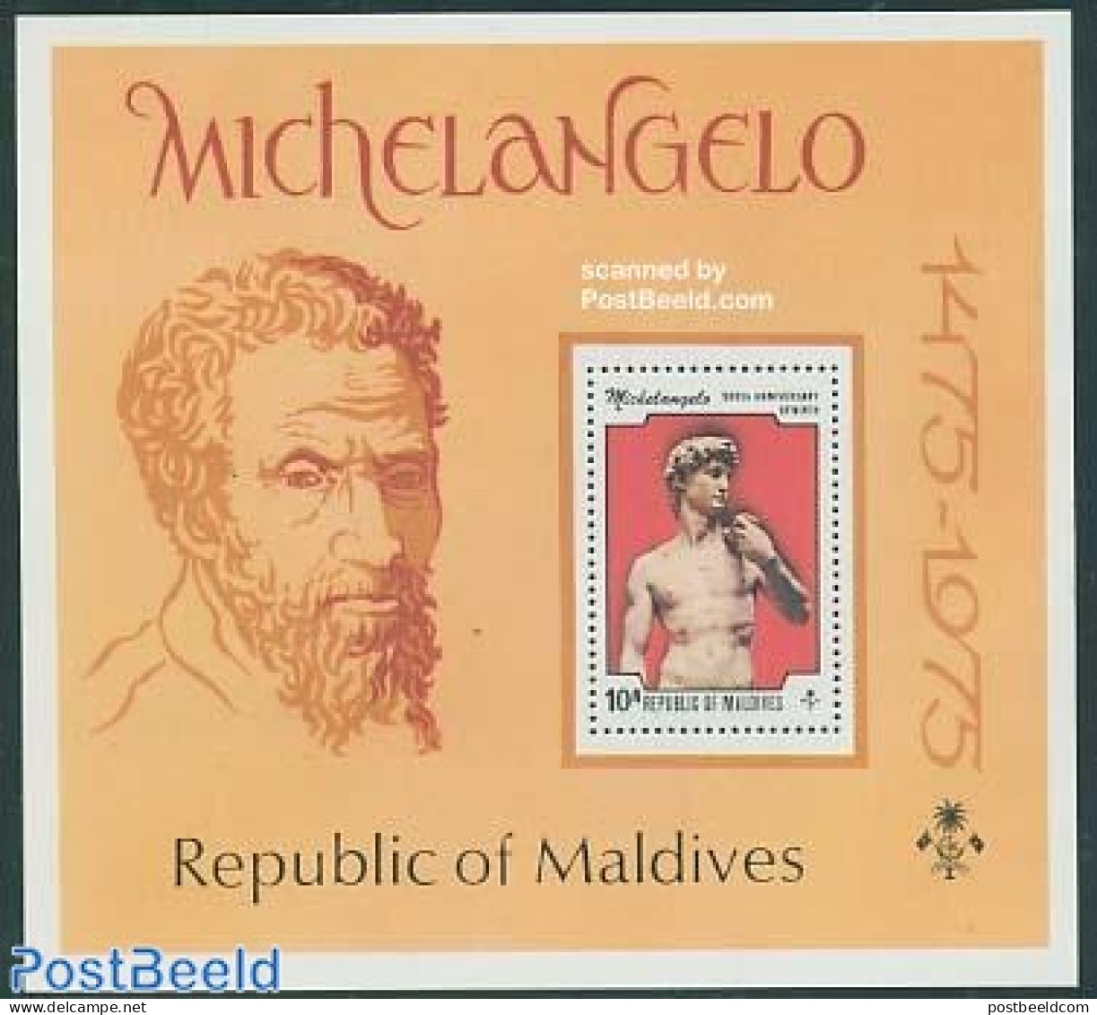 Maldives 1975 Michelangelo S/s, Mint NH, Art - Michelangelo - Sculpture - Sculpture