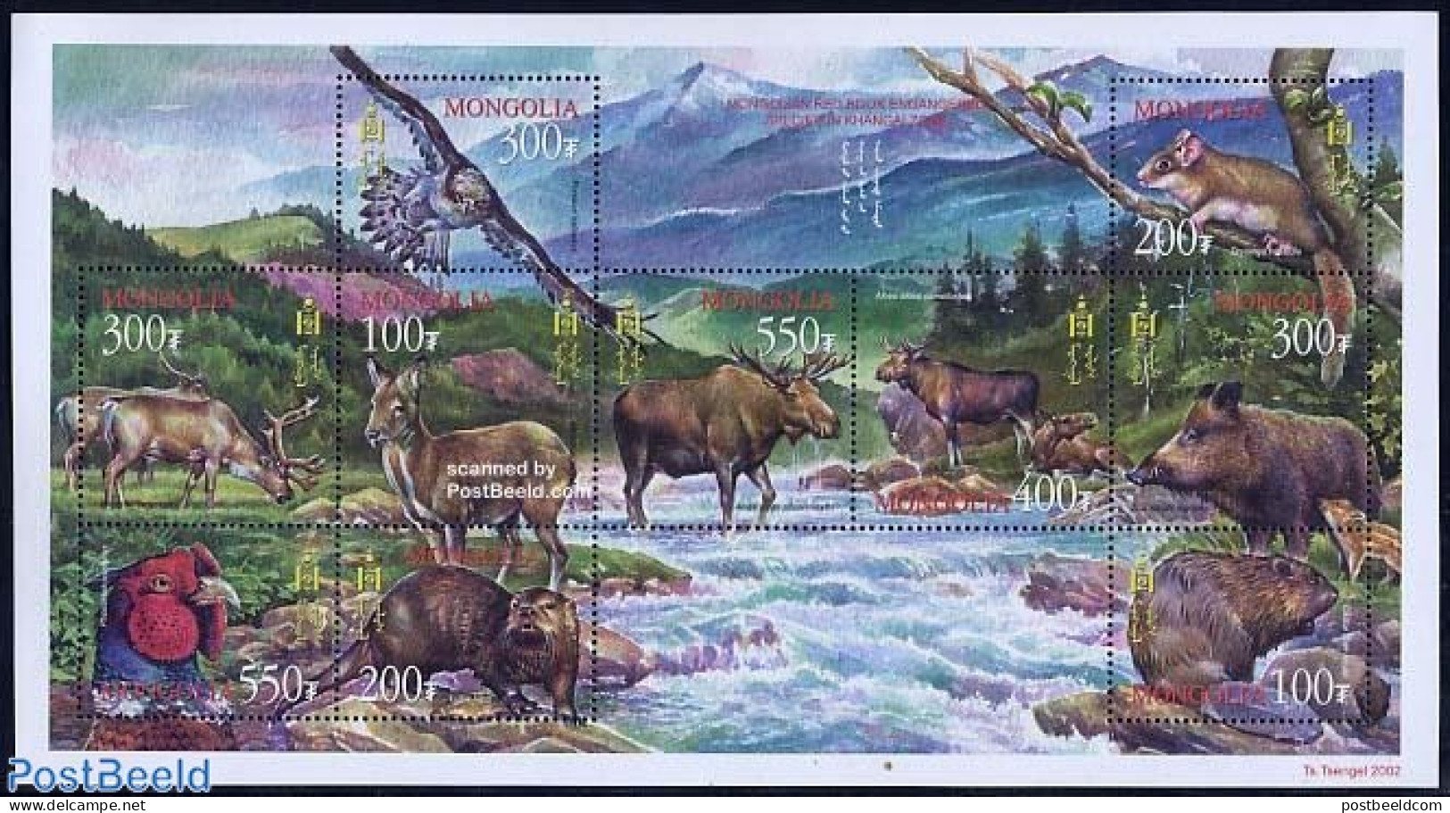 Mongolia 2002 Endangered Species 10v M/s, Mint NH, Nature - Animals (others & Mixed) - Birds - Deer - Mongolei
