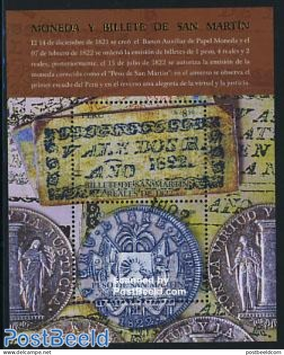 Peru 2008 Money From San Martin S/s, Mint NH, Various - Money On Stamps - Münzen